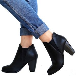 New Black Chelsea Elastic Heel Ankle Boots Booties